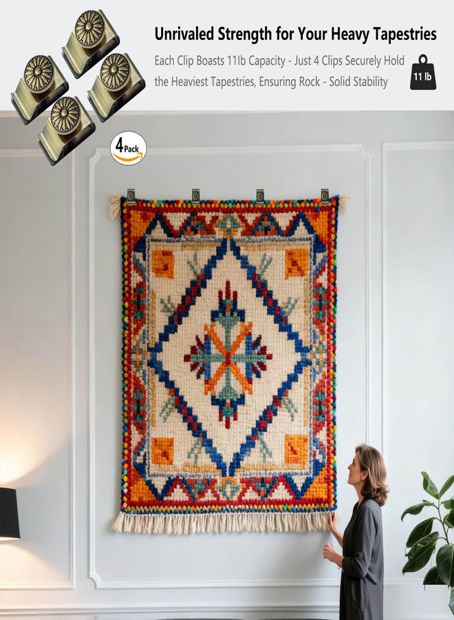 Doselves Tapestry Wall Hanging Clamps 4PCS 1.2x2.0 Textile Art Decoration Hangers Metal Clips for Hanging Rugs Carpet Display (Antique) - Image 4